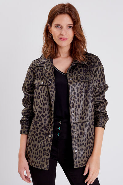 Veste surchemise droite vert kaki femme