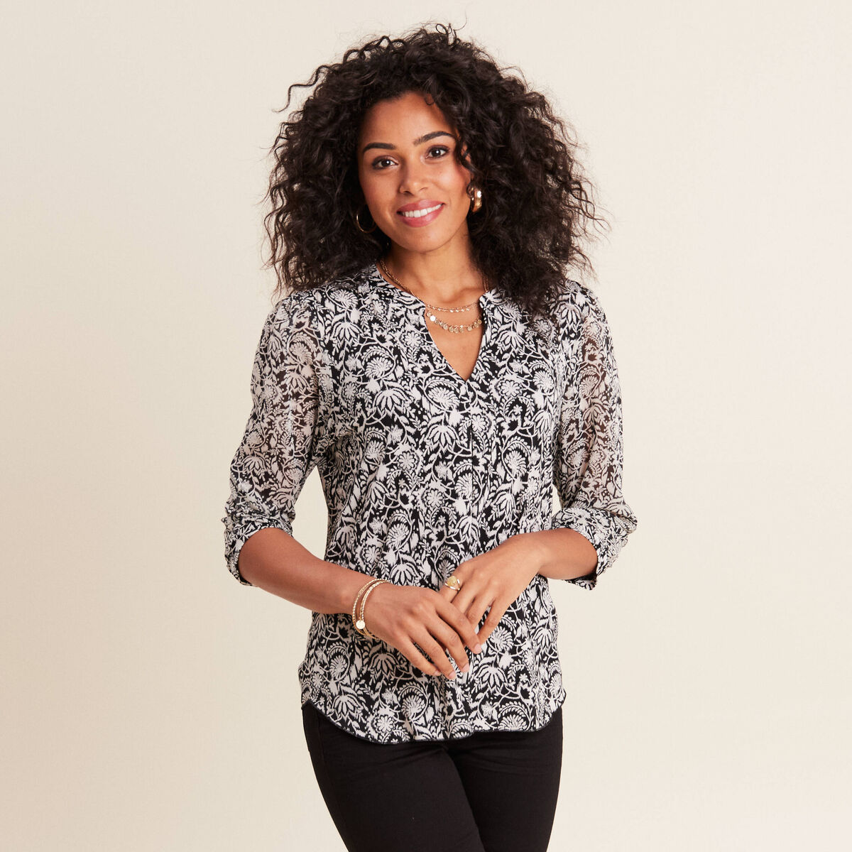 Blouse manches 3/4 noir femme