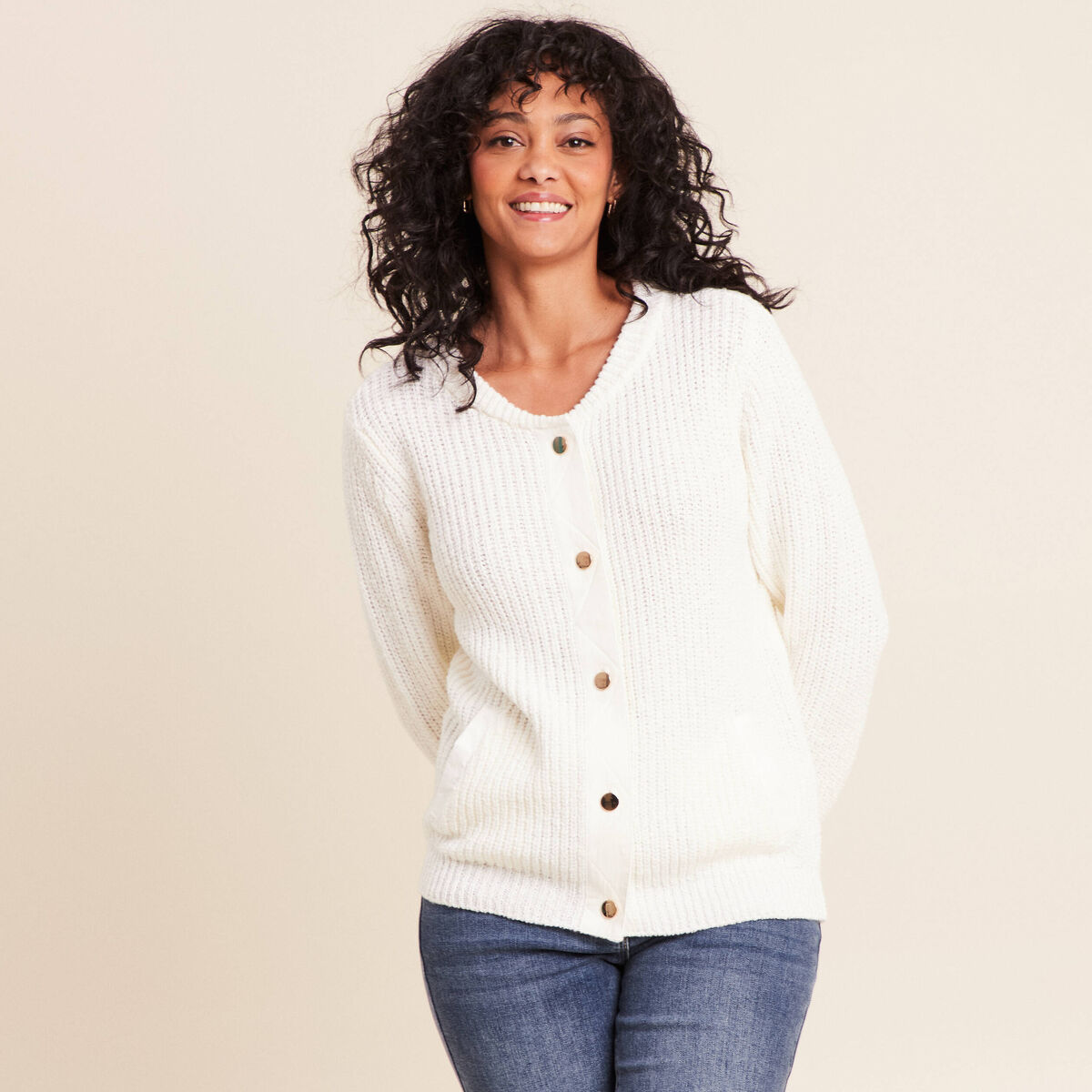 Bomber manches longues ecru femme