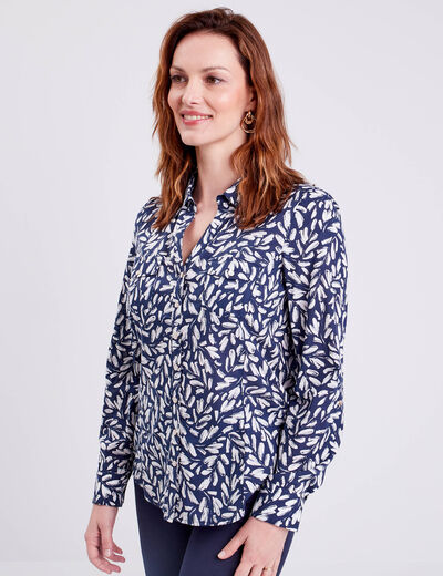 Chemise manches longues bleu foncé femme