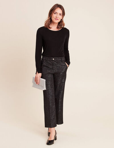 Pantalon large &agrave; paillettes noir femme