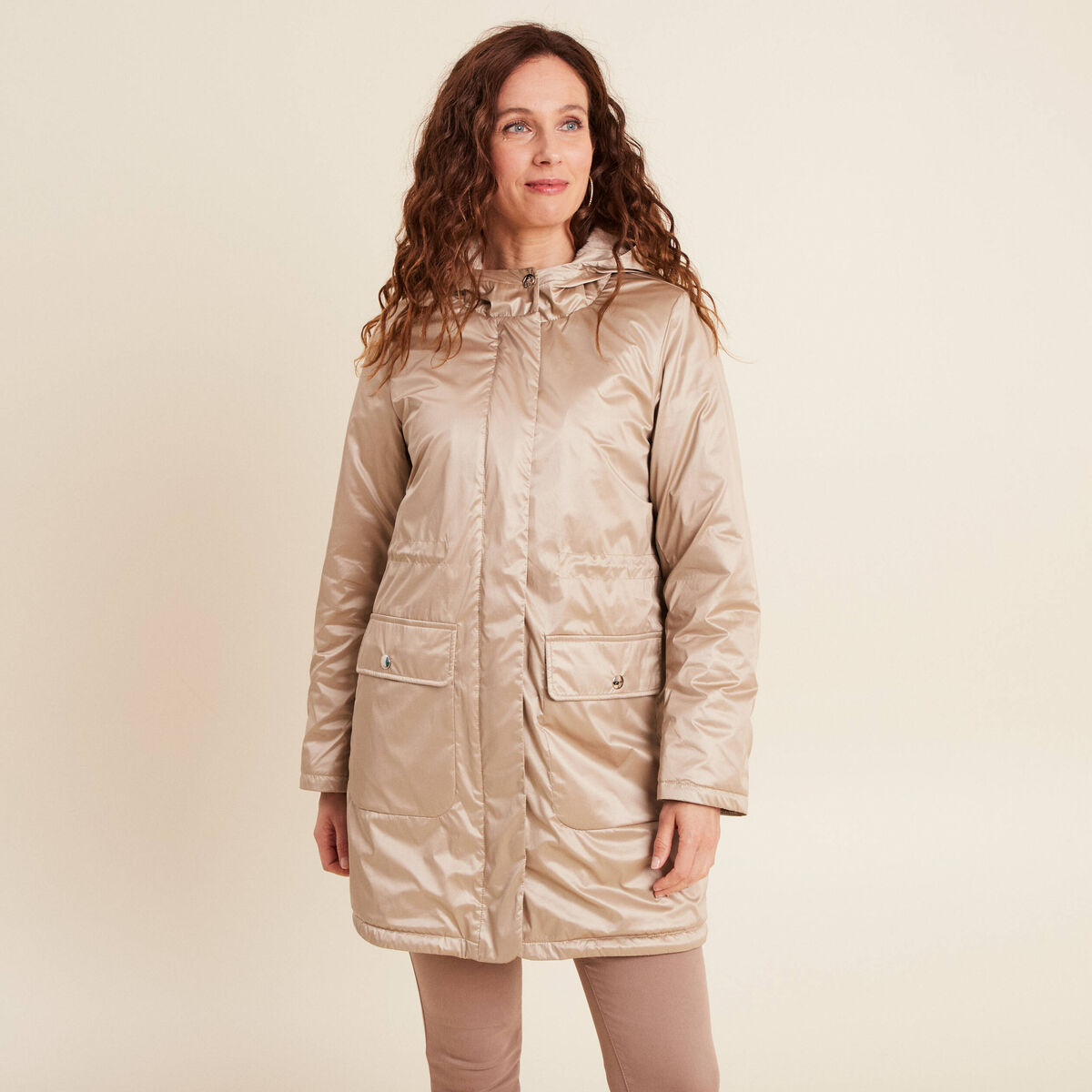 Parka d&eacute;perlante manches longues sable femme