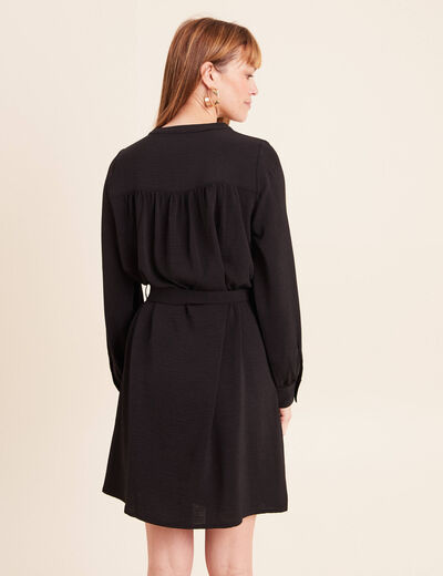 Robe droite courte col v manches longues noir femme