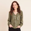Blouse ample col v manches longues vert kaki femme