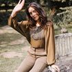 Blouse manches longues vert olive femme