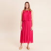 Robe longue &eacute;vas&eacute;e pliss&eacute;e sans manches rose fushia femme