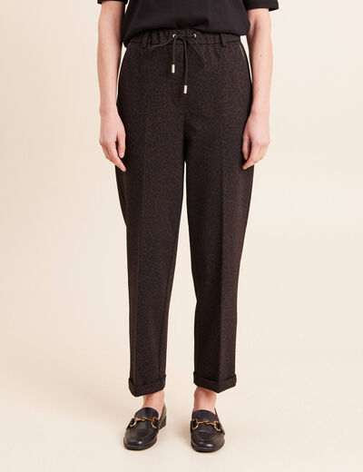 Jogging imprim&eacute; l&eacute;opard taille bascul&eacute;e marron femme