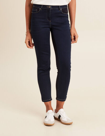 Jean ajusté 7/8ème effet bi-matière denim brut femme