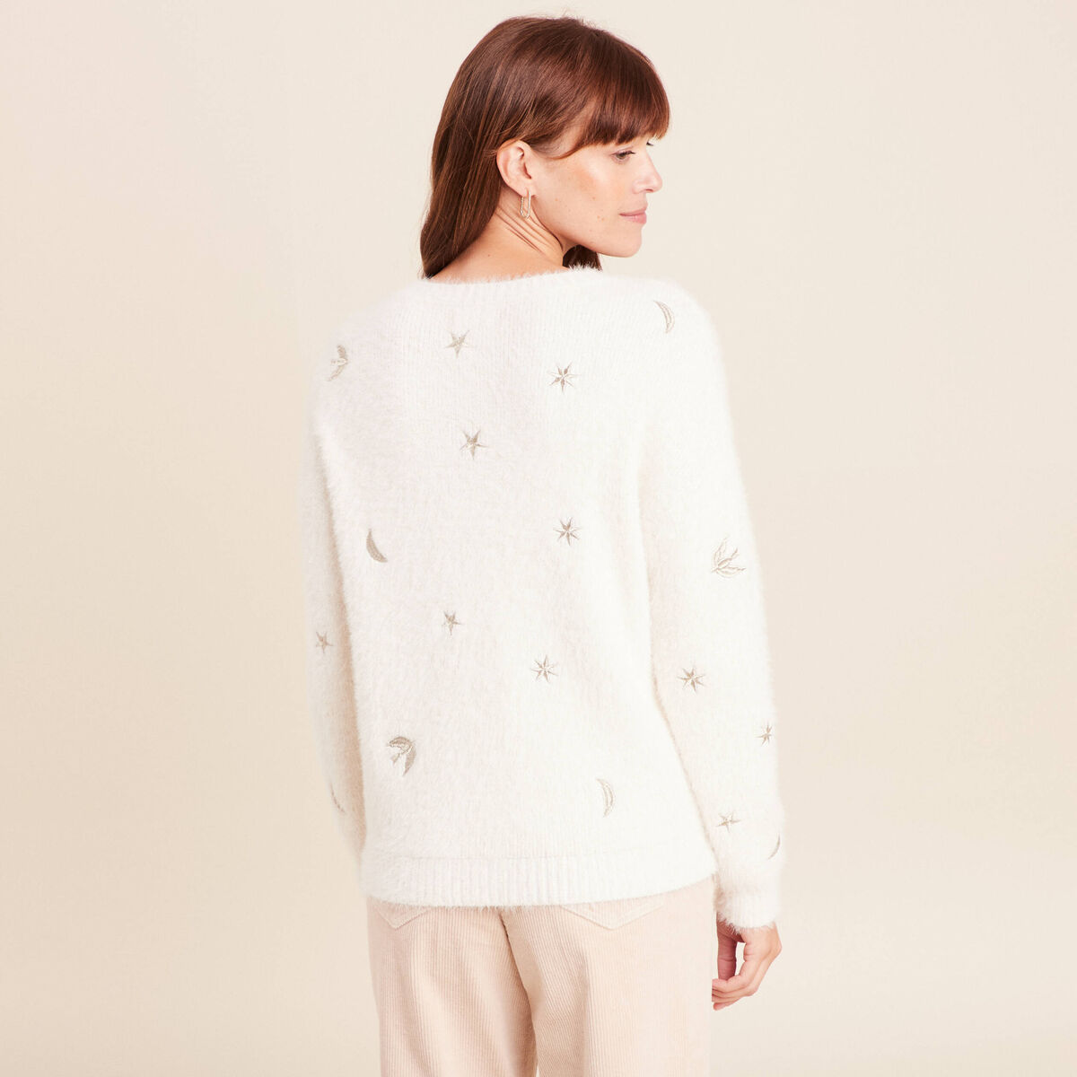 Pull Fille NEXT Gris Brodé Fleuri - Manches Longues - Taille 5-6 Ans