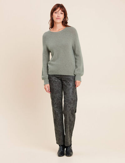 Pantalon taille bascul&eacute;e vert femme