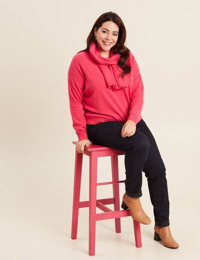 Pull en cachemire manches longues rose framboise femme