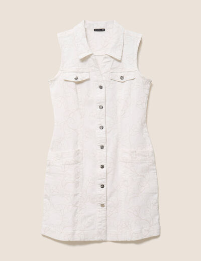 Robe ajust&eacute;e courte sans manches en jean blanc femme