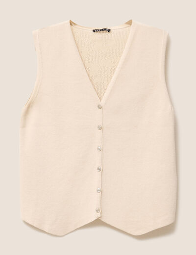 Pull cintré court col V beige femme