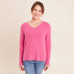Pull col v manches longues rose fushia femme