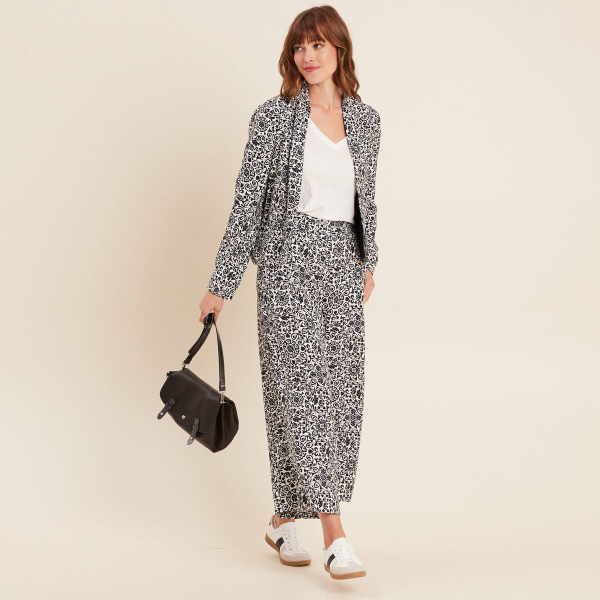 Pantalon 7/8ème taille haute bleu marine femme