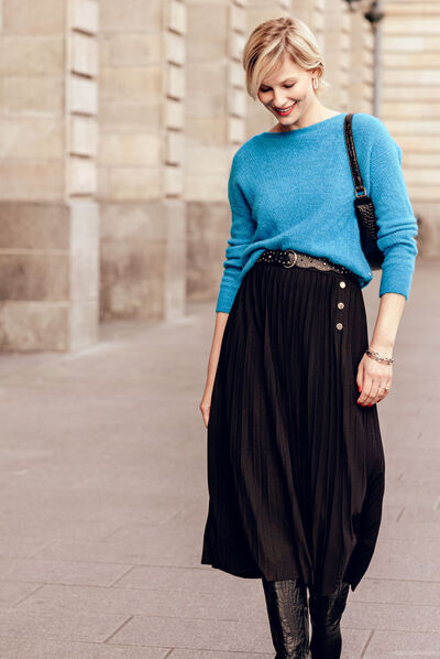 Jupe longue évasée plissée noir femme