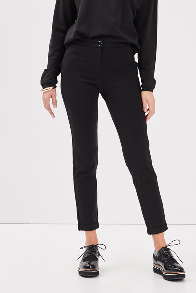 Pantalon ajusté taille basculée noir femme