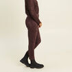 Legging 7/8&egrave;me taille haute aspect daim marron fonc&eacute; femme