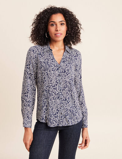 Chemise cintr&eacute;e manches longues bleu femme