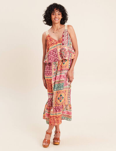 Robe fluide &eacute;vas&eacute;e &agrave; fines bretelles rose femme
