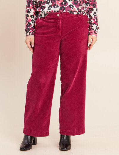 Pantalon large velours c&ocirc;tel&eacute; rouge fonc&eacute; femme