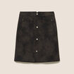 Jupe droite courte en similicuir vert kaki femme