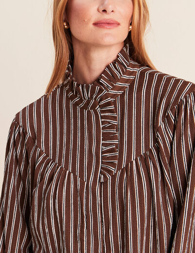 Blouse droite manches longues marron femme