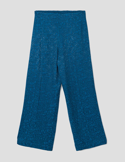 Pantalon flou élastiqué bleu canard femme