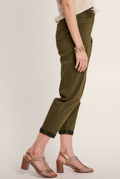 Pantalon flou à coulisse vert olive femme
