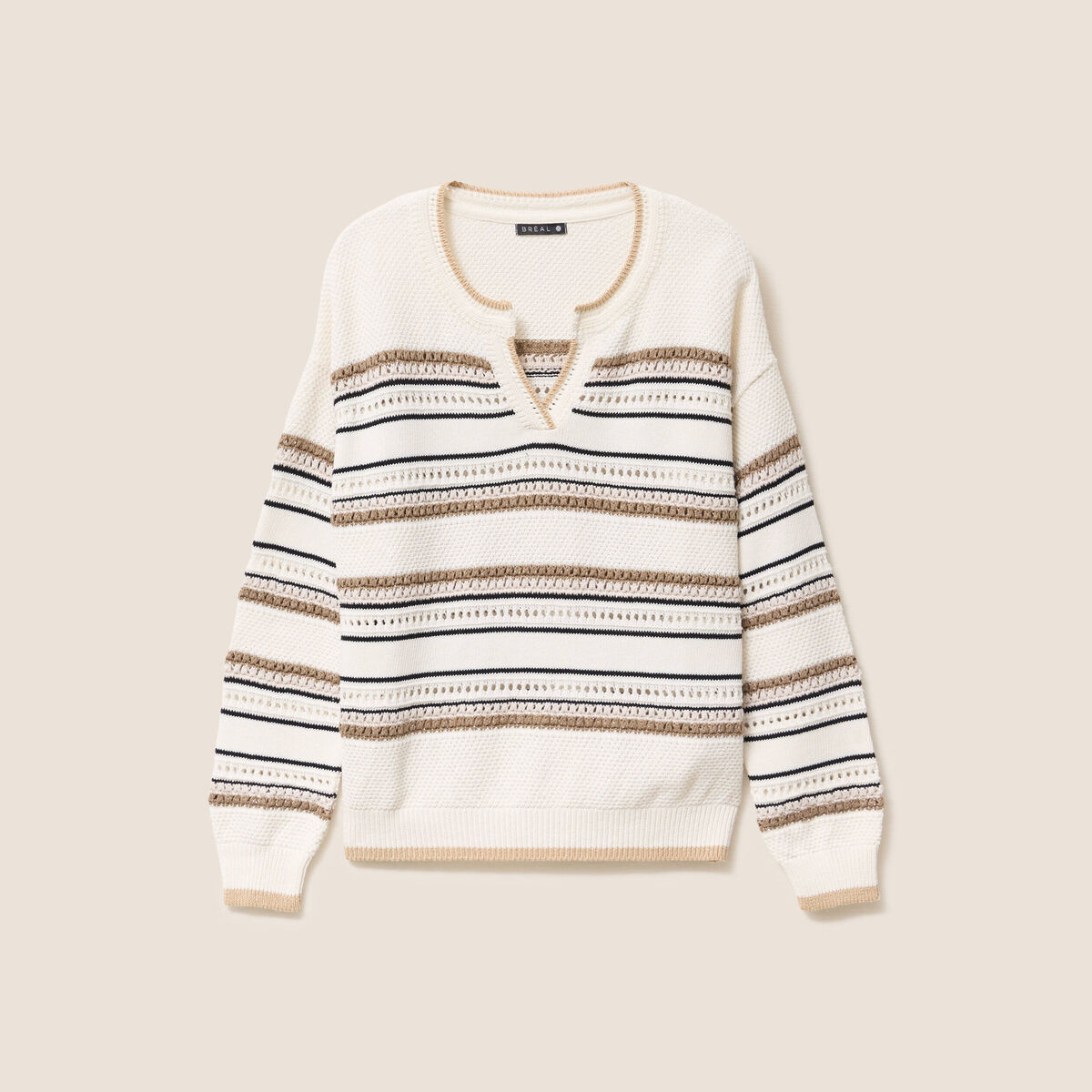 Pull col tunisien manches longues marron femme