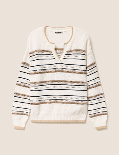 Pull col tunisien manches longues marron femme