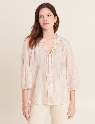 Blouse manches 3/4 rose pastel femme