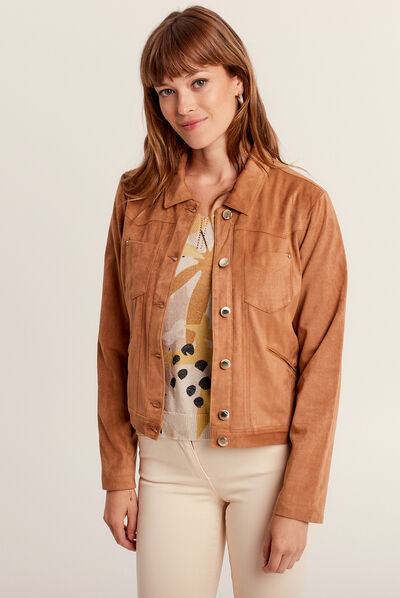 Veste droite suédine beige femme