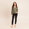 Blouse ample col v manches longues vert kaki femme