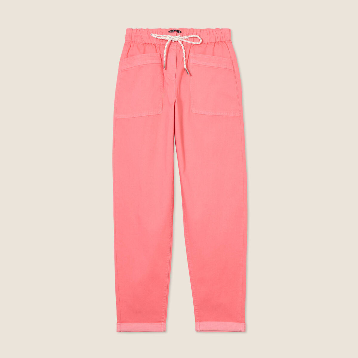 Pantalon coupe droite à coulisse rose vif femme