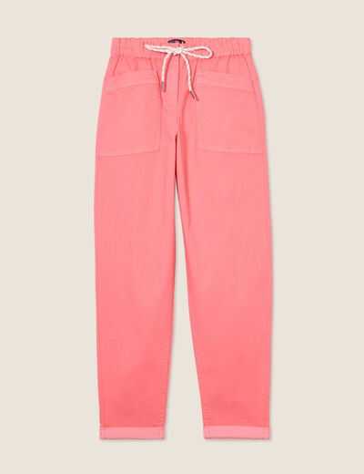 Pantalon coupe droite à coulisse rose vif femme