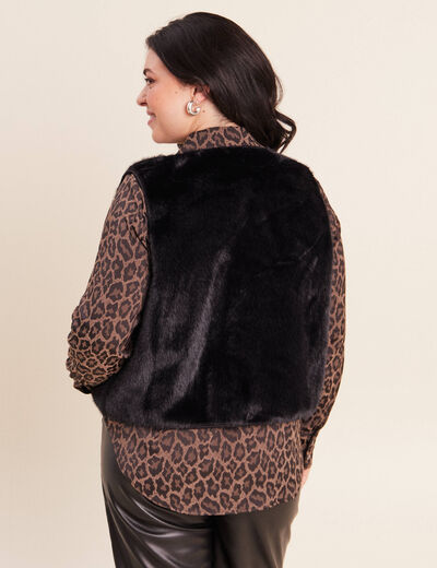 Gilet droit sans manches fausse fourrure noir femme
