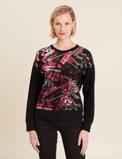 Pull manches longues sequins noir femme