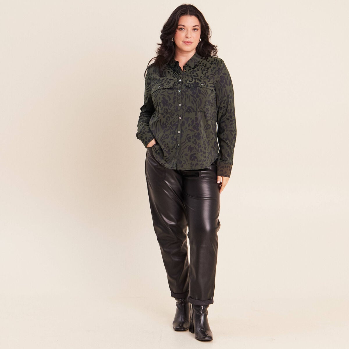 Chemise manches longues vert femme