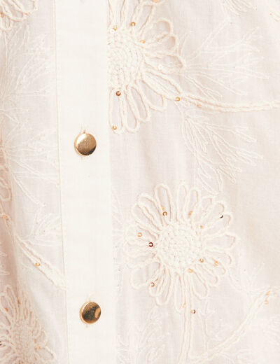 Blouse col tunisien manches 3/4 ecru femme