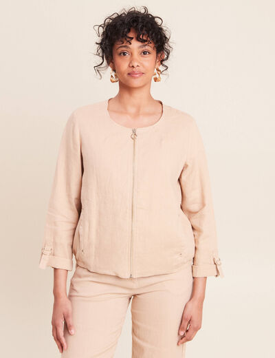 Veste bas resserr&eacute; aspect lin sable femme
