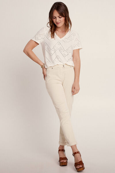 T-shirt manches courtes fluide ecru femme