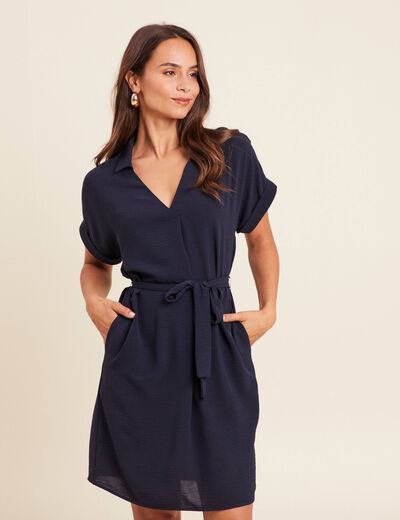Robe fluide manches courtes bleu marine femme