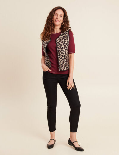 T-shirt ajusté col rond manches coudes bordeaux femme