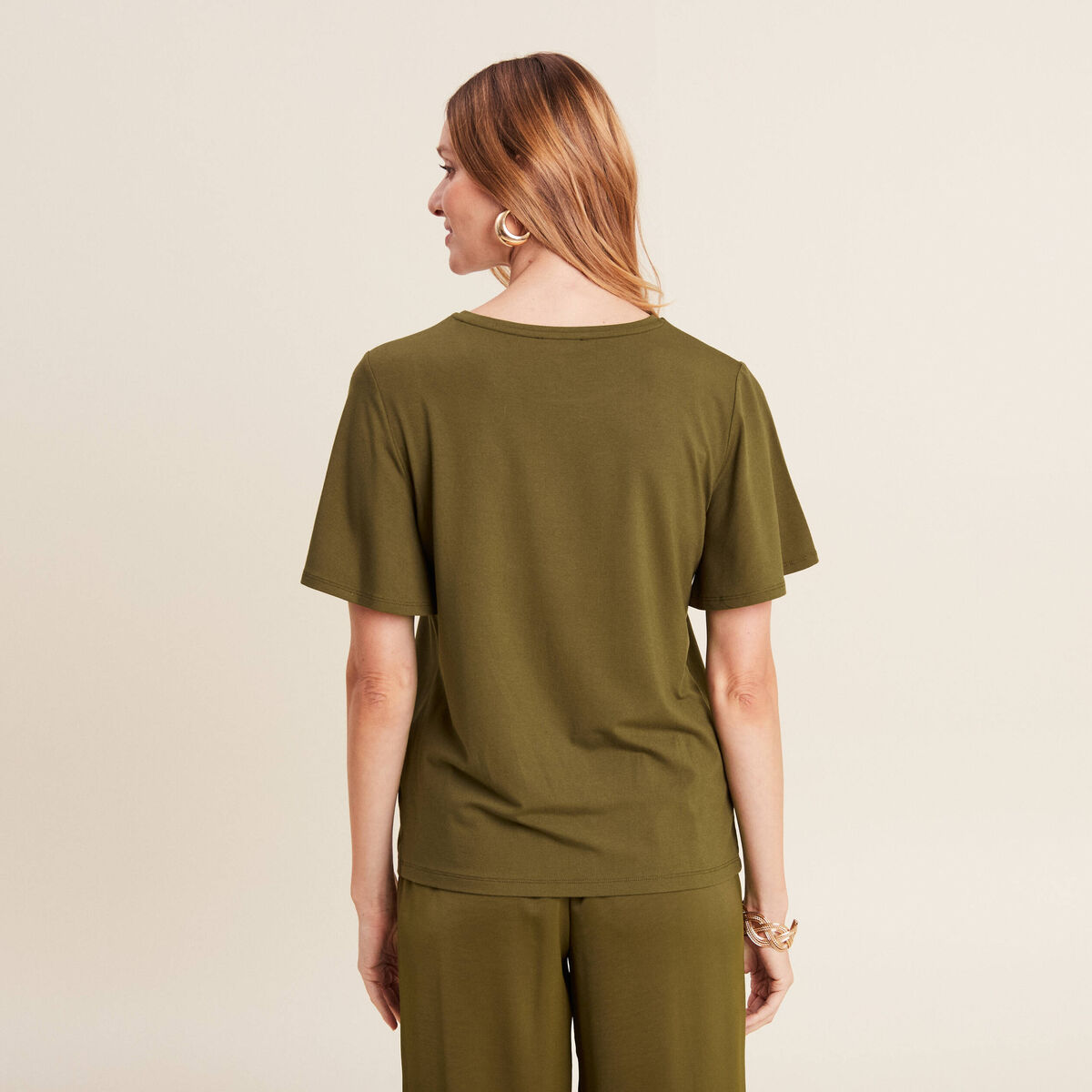 T-shirt manches courtes vert olive femme