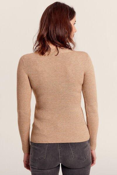 Pull manches longues côtelé couleur or femme