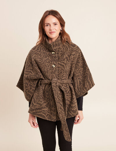 Poncho ceintur&eacute; en polyester recycl&eacute; camel femme