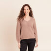 Pull droit long col v manches longues sable femme