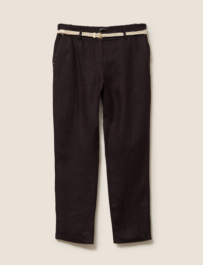 Pantalon flou ceinturé marron foncé femme