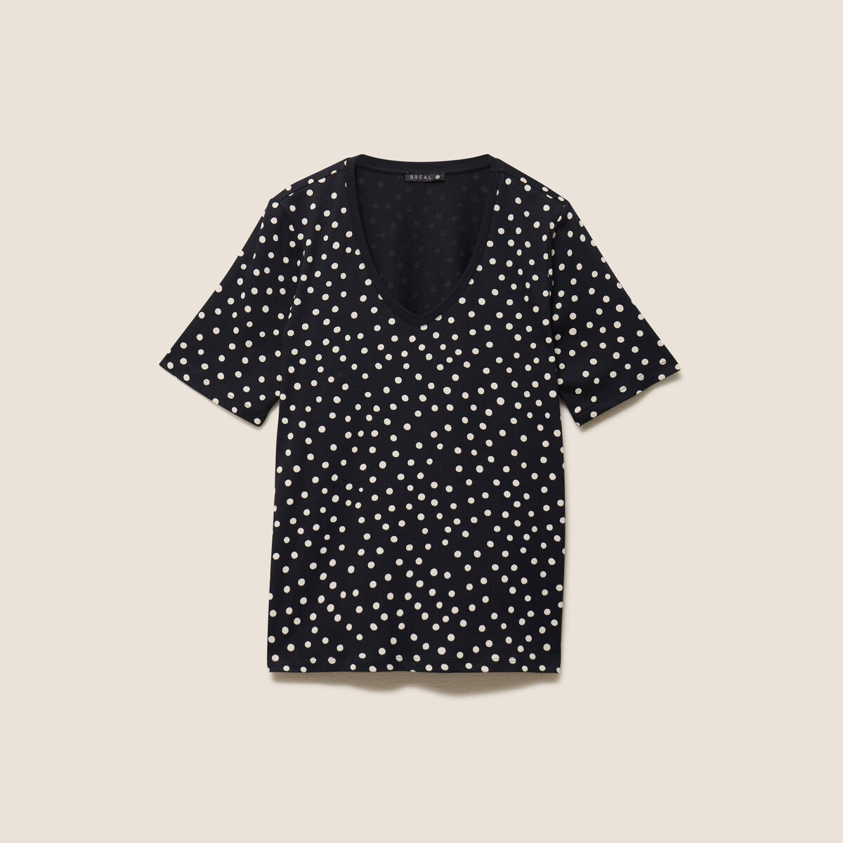 T-shirt droit col v manches courtes noir femme